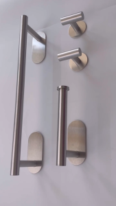 JUNMO 304 Stainless Steel Bathroom No-Drill Towel Rack Wall-Mounted Toilet Paper Holder Set