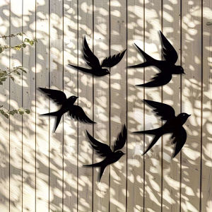 5Pcs Black Swallow Wall Sign Set Simple Silhouette Wooden Wall Decor