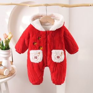 Thickened Autumn Winter Baby Romper One Year Old Infant New Year Clothes Celebration Outfit Cartoon Velvet Fabric Warmth