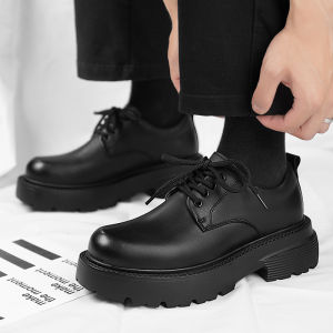 Mens Fall 2024 New Leather Shoes Thick Bottom Genuine Leather Derby Casual Soft Bottom Large Head Business Formal Shoes