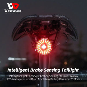 WEST BIKING Bike Light Bicycle Smart Brake Tail Light Rechargeable Waterproof MTB Rear Light Ultralight Long Battery Life Bicycle Warning Light