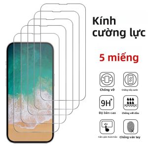 Bộ 5 Miếng Dán Bảo Vệ Màn Hình Kính Cường Lực Cho iPhone 17/16/15/14/13/12 Pro Max Mini Plus - Chống Trầy Xước Chống Vân Tay HD Trong Suốt