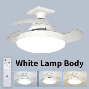LED E27 Ceiling Fan Lights with Remote Control Invisible Fan Blades Three Color Dimming Silent for Living Room Bedroom Office