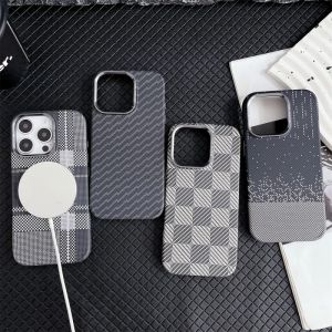 Carbon Fiber Texture Invisible Stand Phone Case For iPhone 16 / 15 / 14 / 13 Pro Max Camera Lens Holder For Magsafe Hard Cover Case For iPhone 16 Pro Max Matte Skin-friendly Shockproof Protection Casing
