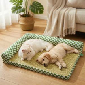 Teeker Pet Checkered Pet Cooling Bed L-Shaped Neck Pillow Cool But Not Icy Dog Bed with Removable Cover & Waterproof Lining and Nonskid Bottom Comfortable Pet Beds for Dogs Cats
