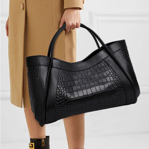 AIDRANI Genuine leather crocodile pattern womens bag large-capacity handbag first layer cowhide commuter versatile shoulder crossbody bag