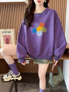 Early Autumn Pure Cotton Hatless round Neck Sweatshirt Womens New Style Fashionable Small Size Top Korean Version Print Long Sleeve