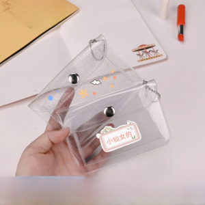 INS Transparent Glitter Print Card Holder South Korea Mini Snap Button Student Minimalist Promotional Gifts Custom Logo Printing