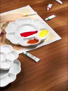 Jingdezhen เซรามิค Plum Blossom Palette 4-8นิ้วหนาแผ่นหมึก Art Gouache/ สีน้ำ /Acrylic Pigment Palette Art Supplies