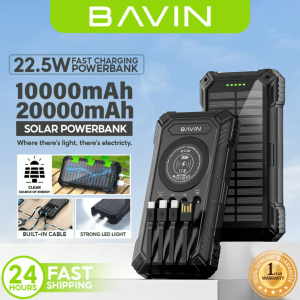 BAVIN PC1118 10000mAh / 20000mAh Portable Fast Charging Solar Powerbank w/ Wireless Magnetic Built-in Cable & LED
