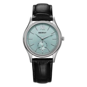 BERNY Mens Watches Ultra-Thin Luxury Classic Stylish Dress Quartz Watch Fashion Elegance Leather Band Wristwatch
