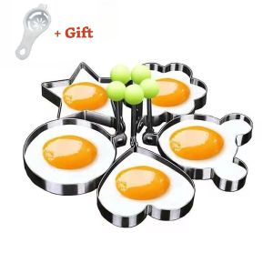 Stainless Steel Eggs Rings Mold With Handle Round/Bear/Flower/Star and Heart Shaped Egg Mold Baking Tools Kitchen Accessories