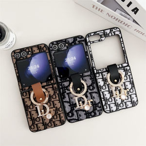 Luxury Korean Pearl Inlaid Case Samsung Z Flip 6 Z Flip 5 Z Flip 4 Flip 3 with Diamonds Wrist Strap Bracket Simple PU Leather Casing Samsung Galaxy Z Flip 5 Shockproof Back Cover