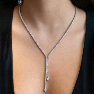 Stonefans Simple Fine Chain Rhinestone Necklace Long Triangle Tassel Single Layer Fashion Choker Designer Jewelry Accessories