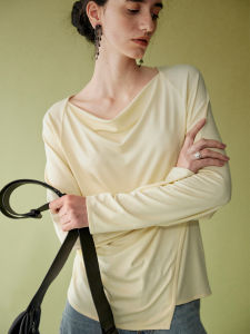 Áo Thun Modal Tay Dài Rộng Rãi Cổ Tròn Mùa Xuân 2025 Thiết Kế Kiểu Pháp Bên Trong Đi Làm Áo Thun Cổ Bẻ