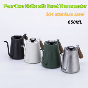 Vintage Classic 650ml Stainless Steel Pour Over Coffee Kettle Temperature Display Hand Brewing Pot for Home Baristas Coffee Love