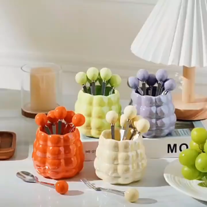 1Set Tempat Sendok Garpu Keramik Gaya Mewah / 6Set Garpu Untuk Buah dan Kue