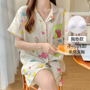 Áo Ngủ Tay Ngắn Cổ Bẻ Họa Tiết Sọc Phong Cách Retro Cao Cấp Cho Nữ Bộ Đồ Ngủ Mùa Hè 2025 Quần Áo Mặc Nhà Thường Ngày