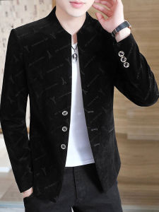 เรียบหรู ลำลอง หรูหรา ปกตั้ง ผู้ชาย เสื้อแจ็คเก็ต แฟชั่นเยาวชนธุรกิจพักผ่อน หนาขึ้น แขนยาว โพลีเอสเตอร์ ไฟเบอร์ เสื้อโค้ท