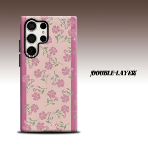 Pink Striped Floral For Samsung Galaxy S26 S25 S24 A56 A36 Dual Layer Luxury Fashion Full Lens Protective Case