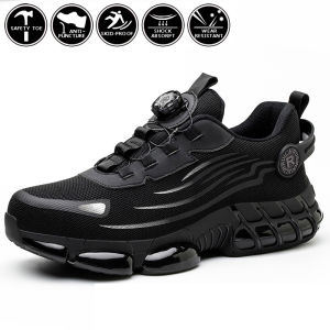 Indestructible Steel Toe Work Shoes for Men Women Rotating Button Safety Shoes Black Lightweight Construction Work Safety Shoes
