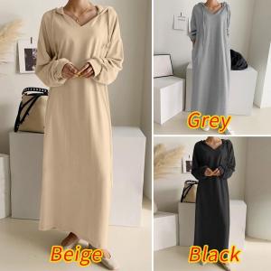 Loose Long Hoodie Dress Womens Autumn Winter Casual Style Long Sleeve Loose Waist Design Full Cotton Basic H-Line Dress