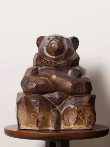 Vintage High-End Bear Wood Replica Decorative Figurine