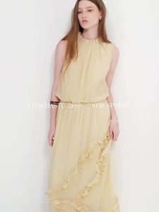 CHACHASTU | Đầm Dài Không T Tay Voan Xếp Ly