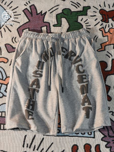 กางเกงขาสั้นชายทรงหลวมสไตล์อเมริกันลำลองพิมพ์ลายตัวอักษร กางเกงขายาวห้าส่วนสำหรับเล่นบาสเก็ตบอล กางเกงขายาวทรงหลวม