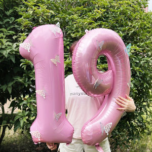 Pink Butterfly Number Balloon 3D Stereoscopic Butterfly Number 0-9 Used for Anniversary Birthday Party Photography
