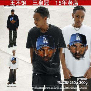 Wang Bu Bao Selected Kobe American Style Heavyweight Short Sleeve T-Shirt Mens Washed Vintage Half Sleeve Pure Cotton round Neck