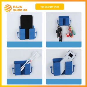 Rak Holder HP Tempel Dinding Gantungan Hook 2 Kait Tempat Charger HP Remote TV AC Serbaguna