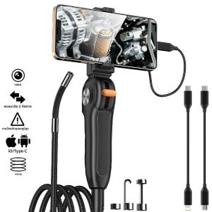 TYPE-C 2-Way Articulating Endoscope Slide Rod 360 °   180 °   กล้องบังคับเลี้ยวตรวจสอบรถยนต์ Borescope LED สําหรับโทรศัพท์ Android Iphone