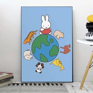 Miffy | Cute M-Miffys Poster for Living Room Bedroom Office or Bar Frameless Indoor Use Bedroom Wall Art.