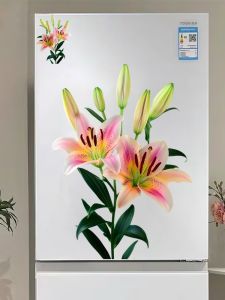 Waterproof Self-Adhesive Refrigerator Decal Lotus Flower Flower Door Decorative Painting Single Door Four Door Refrigerator