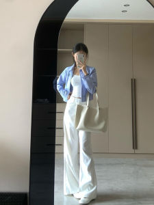 American High Street White High Waist Wide Leg Jeans Womens Spring Autumn Style Slim Straight Long Trousers
