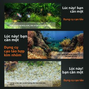 MONLEYTA | Dụng cụ làm sạch thủy sinh học bằng thép không gỉ có cán dài Dụng cụ đánh bóng thủy sinh học không gây hại cho kính Đồ dùng thủy sinh học