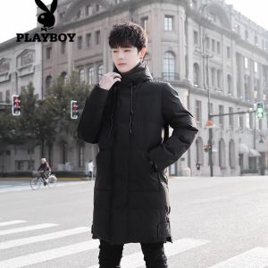 Mens Mid-Length Thickened Cotton Jacket Loose Fit Hooded Casual Outerwear Winter Trendy Youth Popular Straight Hemline Zipper
