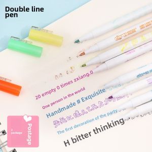 Dongmi Color Double Line Pen Fluorescent Marker Candy Color Multi-Color for Students Journal Pen Marking Pen Office Supplies