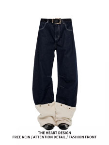 Quần Jeans Denim Ống Rộng Màu Xanh Đậm Phong Cách Mỹ Cổ Điển Cho Nữ Mùa Xuân Thu Quần Dài Thường Ngày Có Túi Lưng Cao