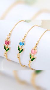 Porozi Tulip Bracelet 18K Gold Bracelet Planet for Woman Korean Fashion Accessories hypoallergenic 1147b