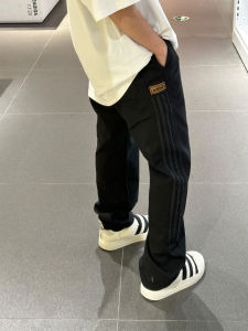 COLDSTONE23 Casual Pants Striped Drapey Loose Simple Versatile Straight Leg Sporty Youth Popular Long Trousers for Men