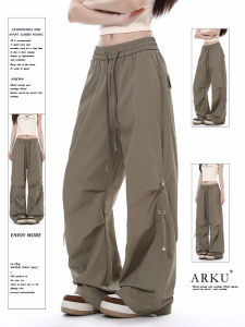 American Retro Drawstring Pleated Paratrooper Work Pants Loose Outdoor Dancing Wide Leg Straight Casual Trousers for Men And Women