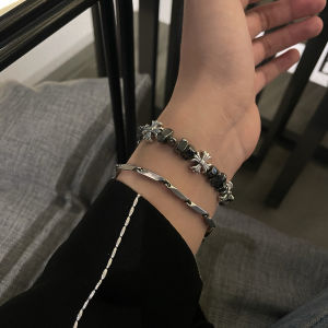 Chrome trái tim chữ thập Y2K nối chuỗi hạt vòng đeo tay tiên tiến cảm giác vòng đeo tay cho nam giới và phụ nữ