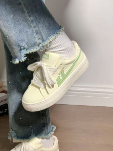 Original Womens Canvas Shoes Mint Green Casual Versatile Spring New Style Low Top Cross Buckle Color Block Rubber Outsole