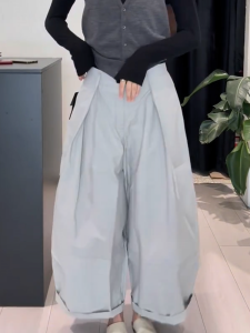 MANMI | Gray Simple Trendy Loose Wide Leg Trousers