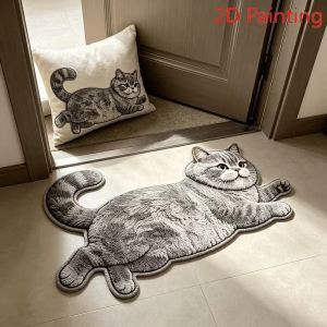 VIKAMA Lazy Cat Plush Area Rug Non-Slip Soft Absorbent Bath Mat Quick Dry Door Mat for Living Room Bedroom