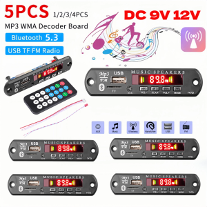 KEBIDU | 1-5PCS Bluetooth 5.3 MP3 WMA Decoder Board USB AUX TF FM Radio 9V 12V Wireless Lossless Music Player Module with Remote Control