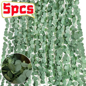 5Pcs Simulated Eucalyptus Leaves Rattan 2.2M Fake Green Plant Rattan Garland Diy Hanging Garden Home Garden Wedding Party Decoration