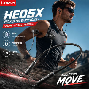 Lenovo | Lenovo HE05X Neckband Bluetooth Headphones Bluetooth 5.0 Low Latency 8D Stereo Bass Sports Gaming Earphones Waterproof Long Batt